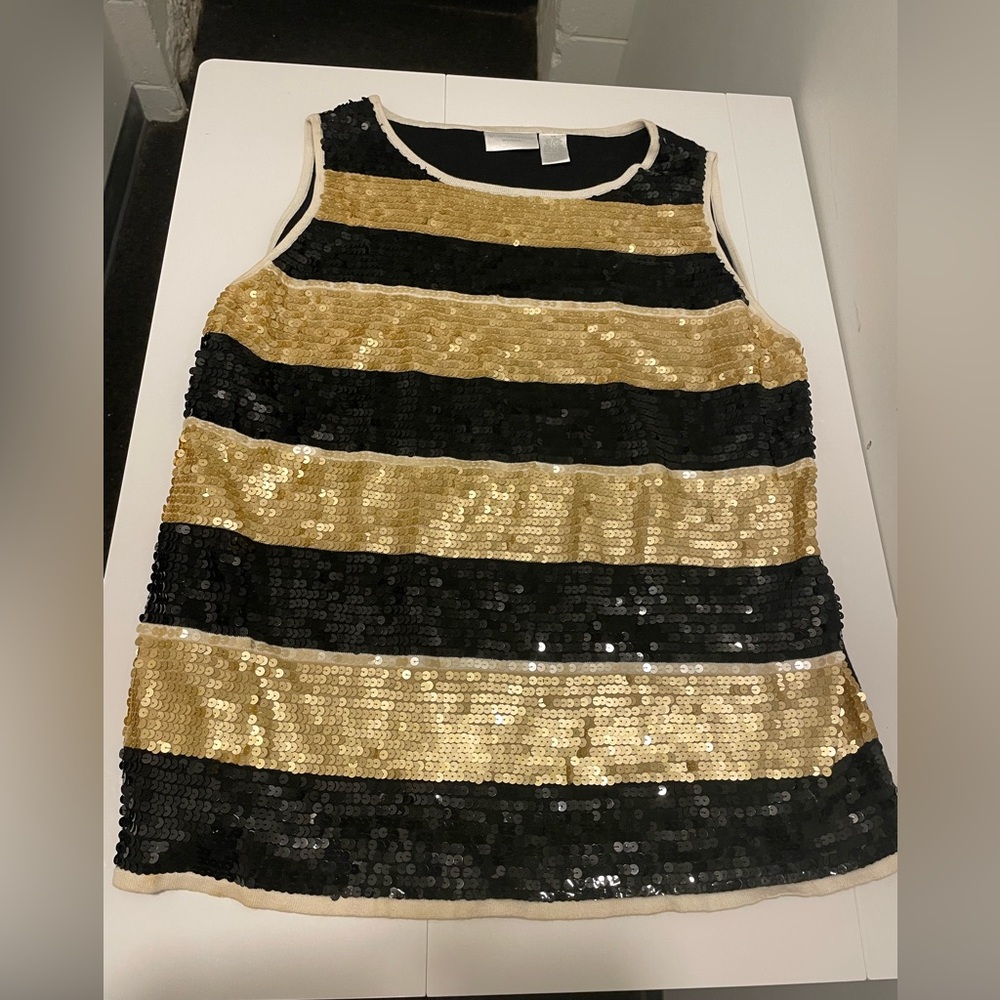 Vintage Worthington Woman Brand Size 2X Black & Gold Sequin Sweater Top Festive